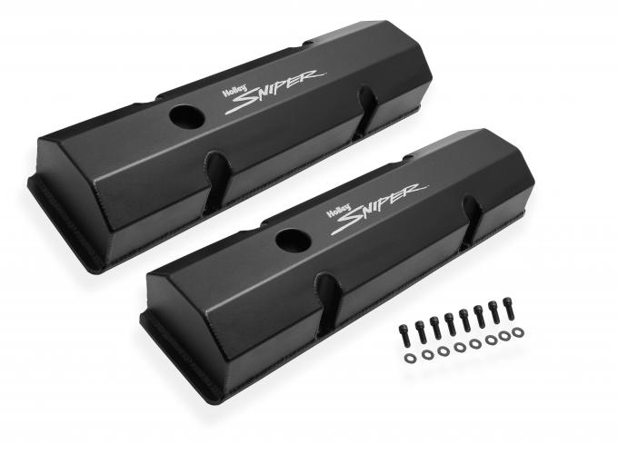 Holly Sniper EFI Valve Cover, Fabricated Aluminum, SBC, Perimeter Bolt, Flat Top, Black 890010B