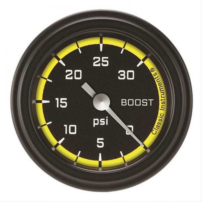 Classic Instruments Autocross Yellow 2 1/8" Boost Gauge, 30 Psi AX142YBLF