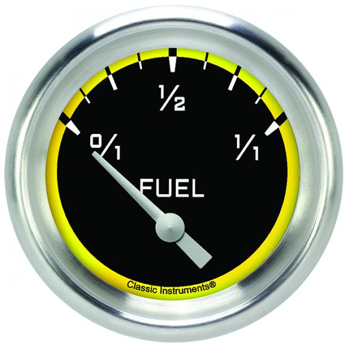 Classic Instruments Autocross Yellow 2 5/8" Fuel Gauge, 0-30 Ohm AX214YAPF