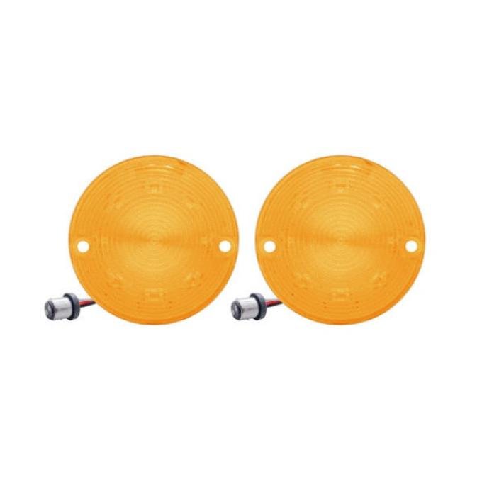 Chevy LED Parking Lights, Front, Plug-In, With Amber Lenses, 1957