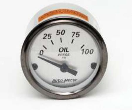 Chevy Oil Pressure Gauge, Brushed Aluminum Face, With Black Needles, AutoMeter, 1955-1957