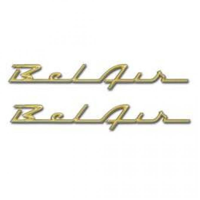 Chevy Rear Quarter Panel Scripts, Bel Air, Show Correct, Bronze Gold, 1957