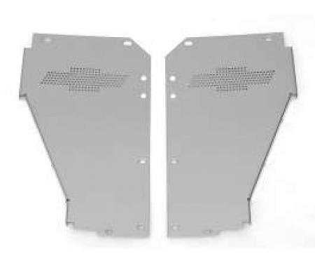 Chevy Radiator Filler Panels, Bowtie, Polished Stainless Steel, For Stock Core Support, 1955
