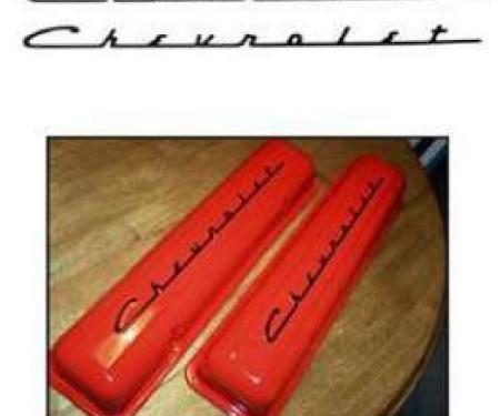 Chevy Valve Cover Decals, Black Chevrolet Script, 265ci, 1955