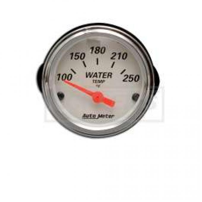 Chevy Custom Water Temperature Gauge, White Face, With Black Numbers & Orange Needle, AutoMeter, 1955-1957