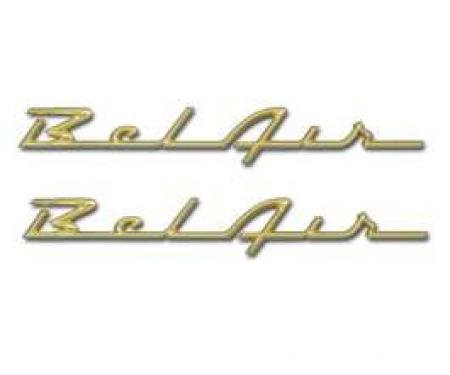 Chevy Rear Quarter Panel Scripts, Bel Air, Show Correct, Bronze Gold, 1957