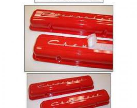 Chevy Valve Cover Decals, Silver Chevrolet Script, 265, 283ci, 1956-1957