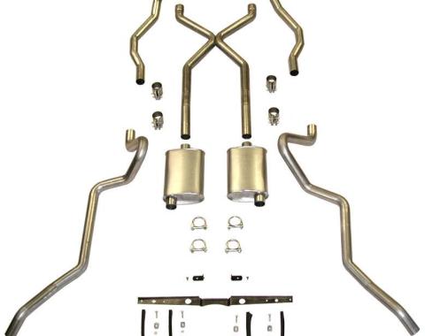 Chevy SCR "X" Turbo Performance Dual 2-1/2" Exhaust System,For Use With 2-1/2" Rams Horn Exhaust Manifolds, With Corner Exit Tailpipes, Small Block Aluminized, 1955-1957