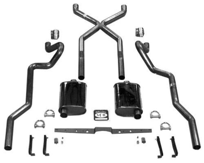 Chevy SCR "X" Turbo Performance Dual 2-1/2" Exhaust System,For Use With Headers & Rear Spring Pocket Kit, Aluminized, Small Block Or Big Block, 1955-1957