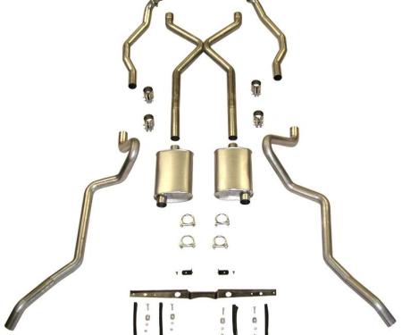 Chevy SCR "X" Turbo Performance Dual 2-1/2" Exhaust System,For Use With 2-1/2" Rams Horn Exhaust Manifolds, With Corner Exit Tailpipes, Small Block Aluminized, 1955-1957