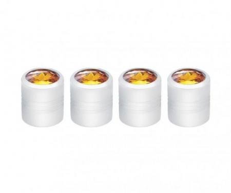 United Pacific Chrome Round Valve Caps w/ Amber Diamond (4 Pack) 70064