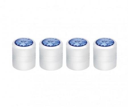 United Pacific Chrome Round Valve Caps w/ Blue Diamond (4 Pack) 70055