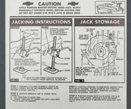 Full Size Chevy Jack Stowage & Jacking Instructions Sheet, Hardtop & Sedan, 1963