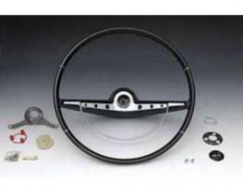 Full Size Chevy Complete Steering Wheel Assembly, Black, Impala Non-SS, 1963