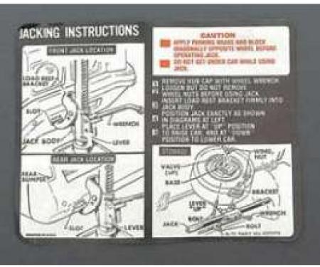 Full Size Chevy Jack Stowage & Jacking Instructions Sheets, Hardtop &Sedan, 1972