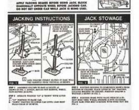 Full Size Chevy Jack Stowage & Jacking Instructions Sheet, Hardtop & Sedan, 1962