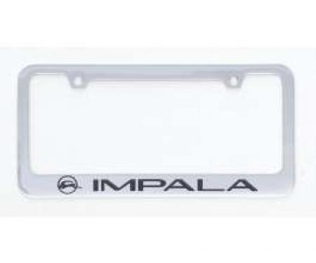 Full Size Chevy License Plate Frame, Chrome, With Engraved Impala Script & Impala Logo, 1963-1964