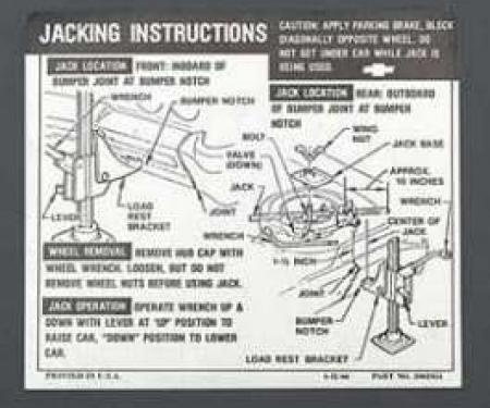 Full Size Chevy Jack Stowage & Jacking Instructions Sheet, Convertible, 1967