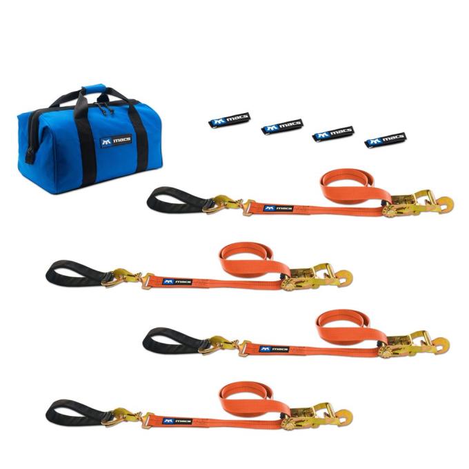 Race Ramps 2 x 8 Ultra Pack Tie-Down Straps with Detachable Axle Straps, Direct Hook Ends & Chain Extensions - Orange 518228