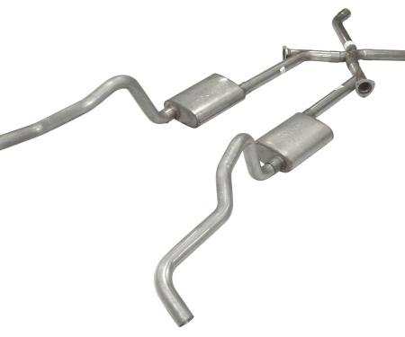 Pypes Crossmember Back w/X-Pipe Exhaust System 55-57 Tri-Five Chevy Split Rear Dual Exit 2.5 in Intermediate And Tail Pipe Street Pro Mufflers/Hardware Incl Tip Not Incl 409 Stainless Steel Exhaust SGC17S