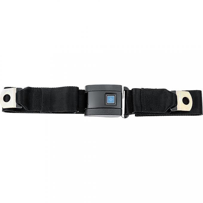 OER 1967-72 Chevy / GMC, Retractable Seat Belt, Center, Silver Starburst On Blue Decal, Black Belt 154678