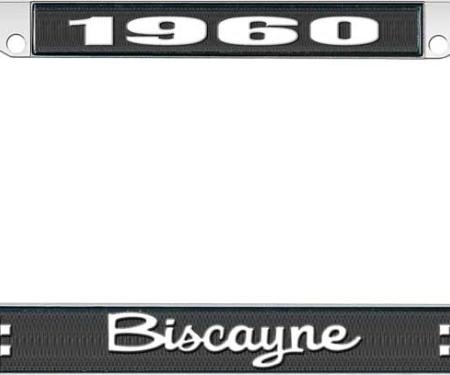 OER 1960 Biscayne Style #2 Black and Chrome License Plate Frame with White Lettering LF2266002A