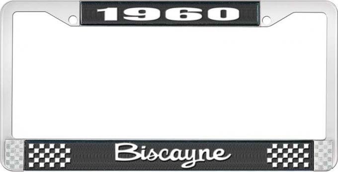 OER 1960 Biscayne Style #2 Black and Chrome License Plate Frame with White Lettering LF2266002A