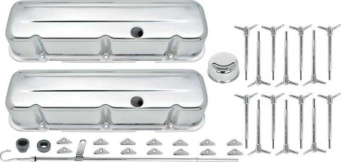 OER Chevrolet Engine Dress-Up Set, Big Block, Tall Profile Valve Covers, T-Bolts, Chrome T3049