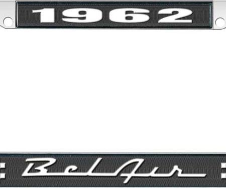 OER 1962 Bel Air Black and Chrome License Plate Frame with White Lettering LF2256201A