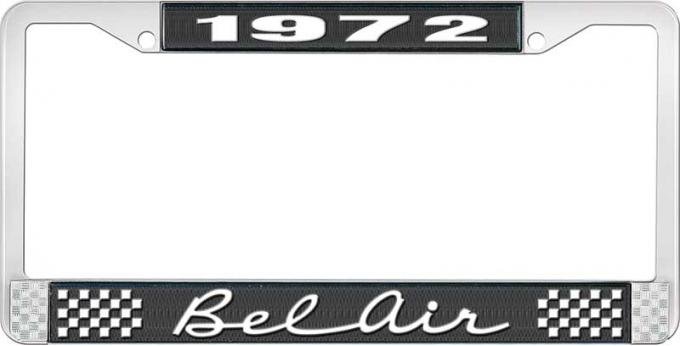 OER 1972 Bel Air Black and Chrome License Plate Frame with White Lettering LF2257202A