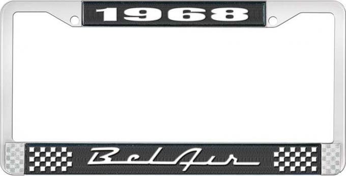 OER 1968 Bel Air Black and Chrome License Plate Frame with White Lettering LF2256801A