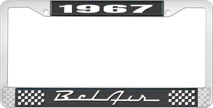 OER 1967 Bel Air Black and Chrome License Plate Frame with White Lettering LF2256701A