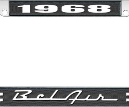 OER 1968 Bel Air Black and Chrome License Plate Frame with White Lettering LF2256801A