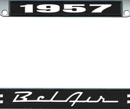 OER 1957 Bel Air Black and Chrome License Plate Frame with White Lettering LF2255701A