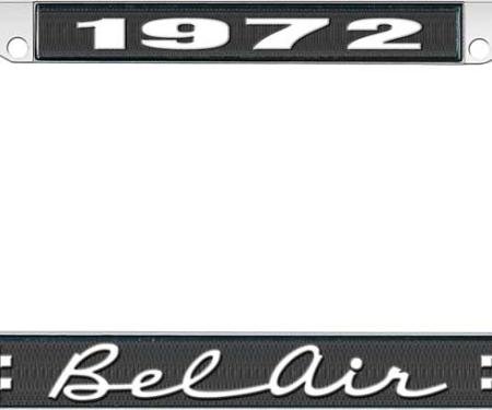 OER 1972 Bel Air Black and Chrome License Plate Frame with White Lettering LF2257202A